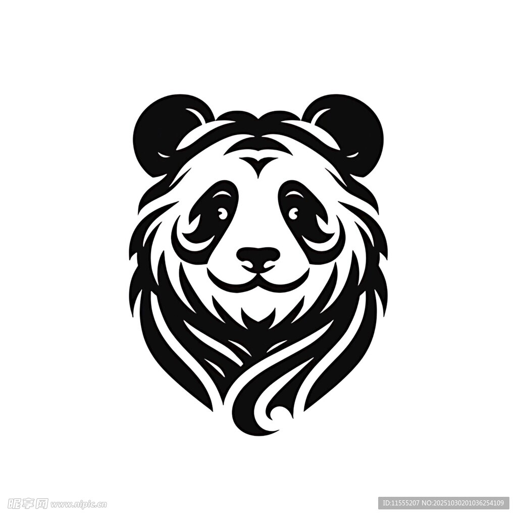 熊猫头像简约黑白标志