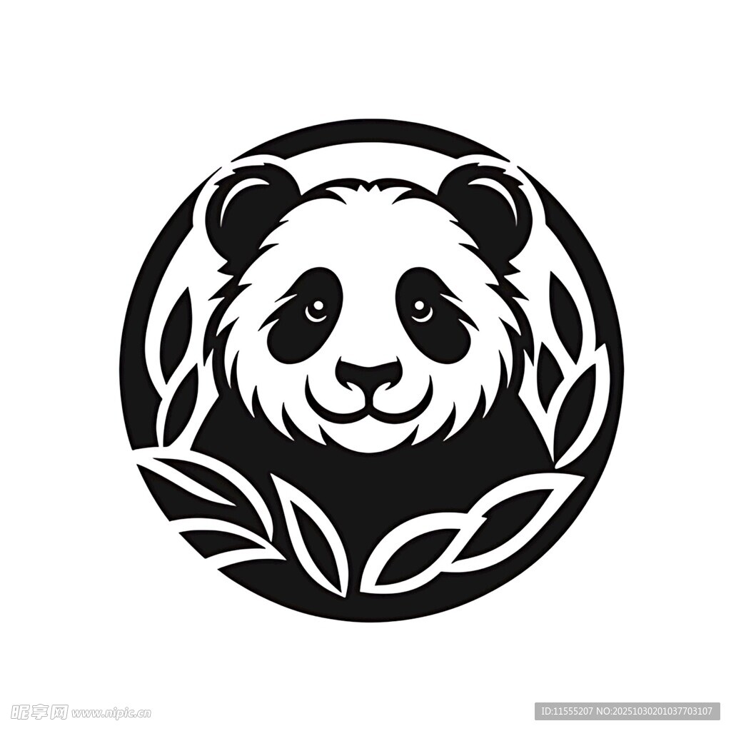 熊猫叶纹圆形图案