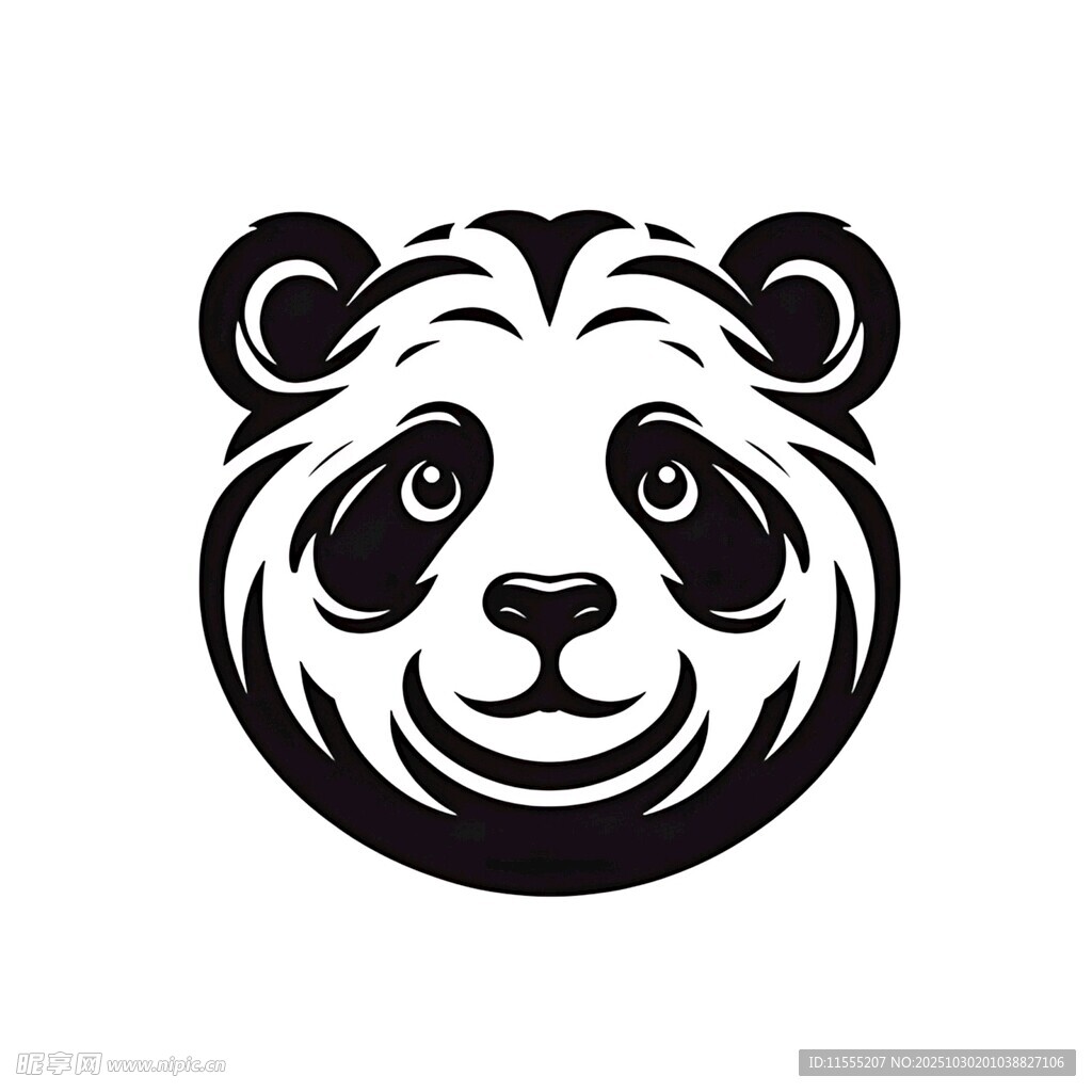 熊猫头像简约黑白图案