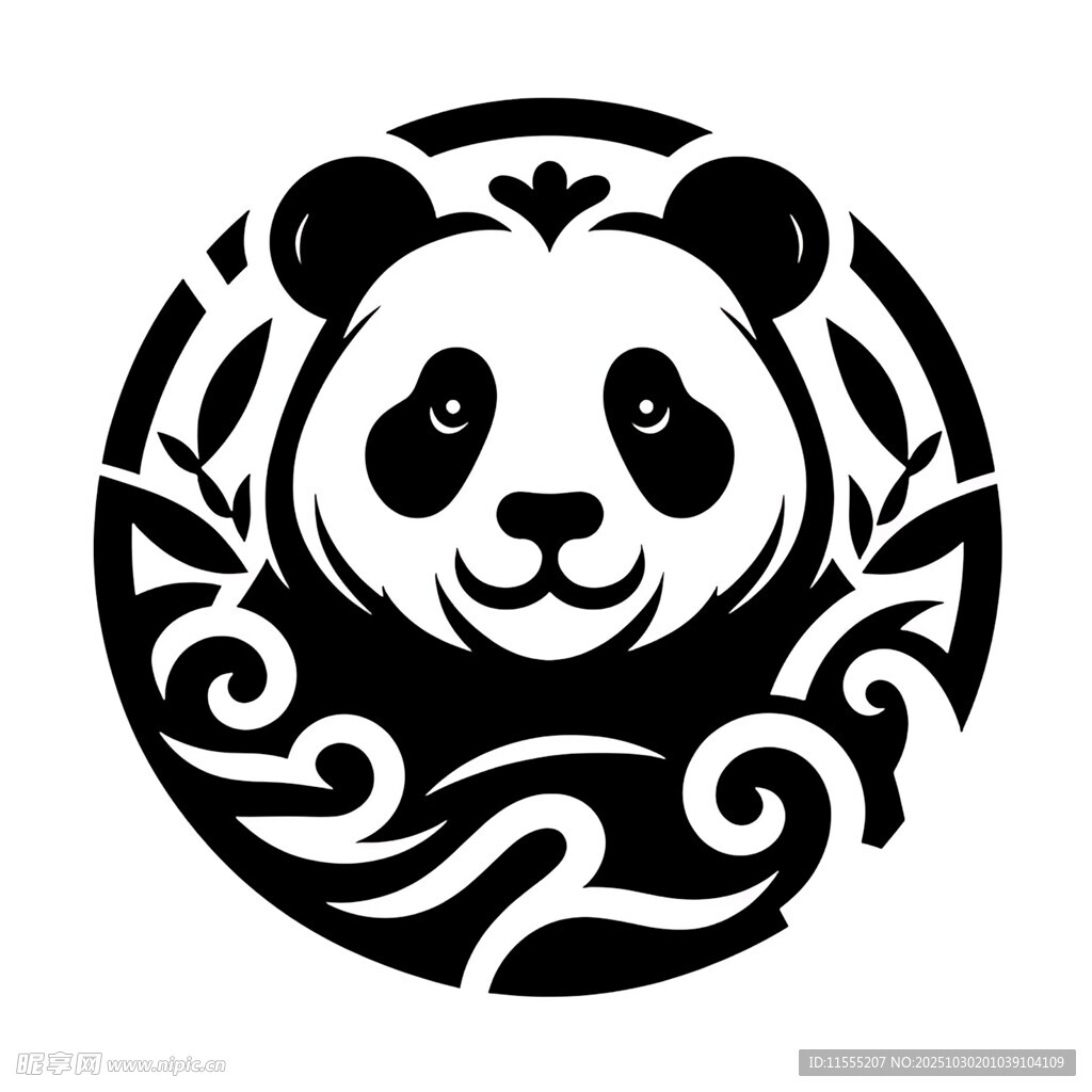 熊猫圆形中式花纹图案