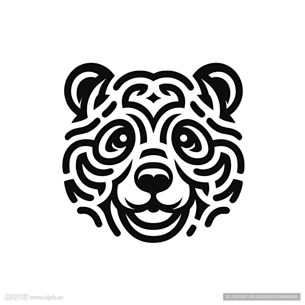 熊头图案线条艺术设计