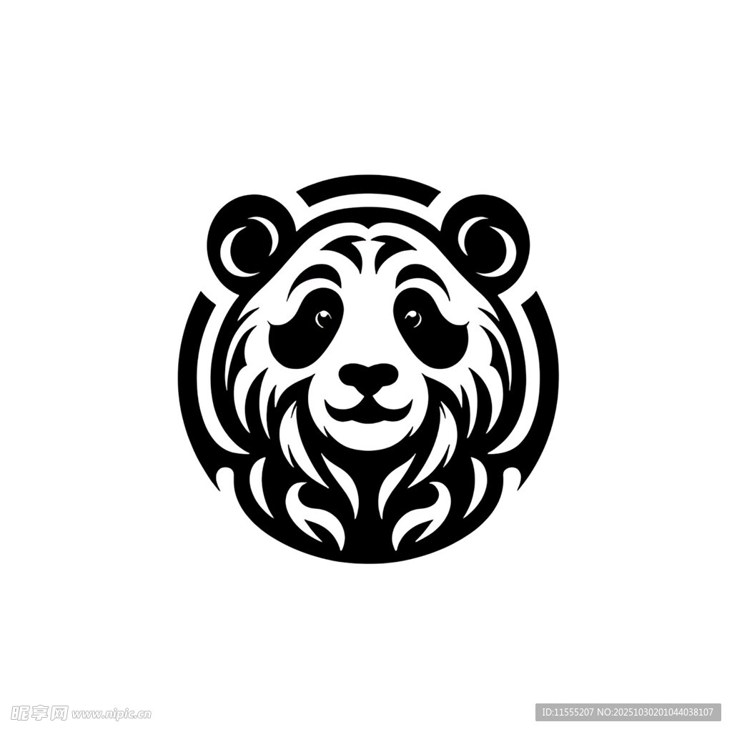 熊猫简约黑白线条标志