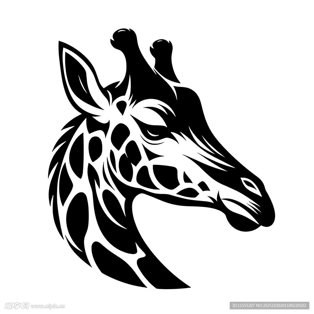 长颈鹿黑白轮廓头像