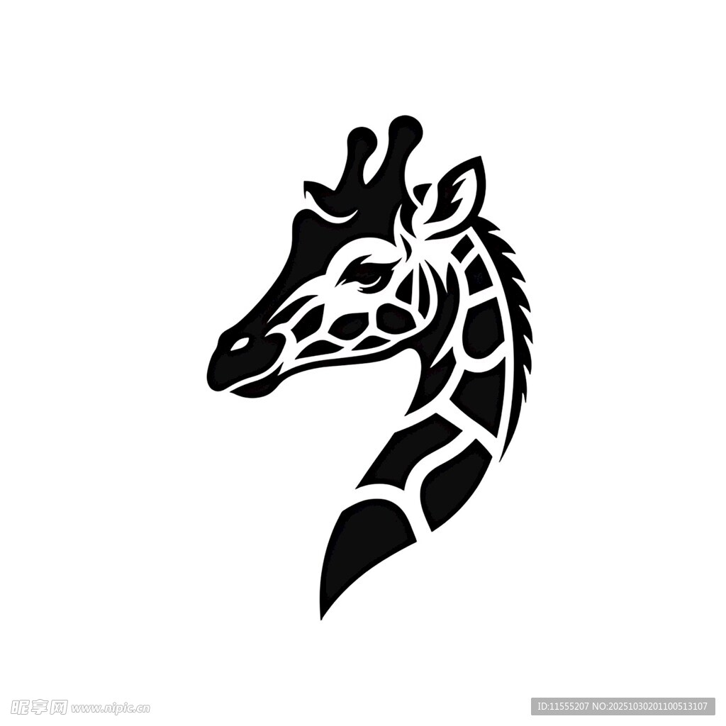 长颈鹿简约黑白头部图案