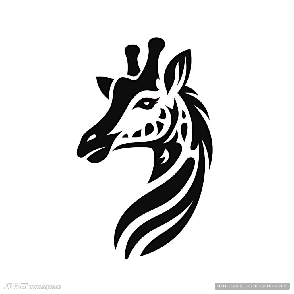 长颈鹿简约黑白线条头像