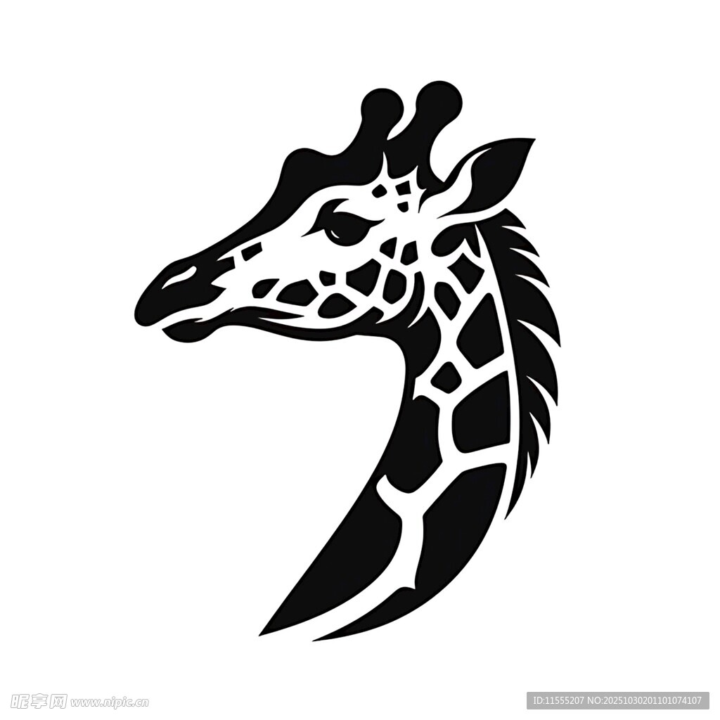 长颈鹿头部简约黑白图案