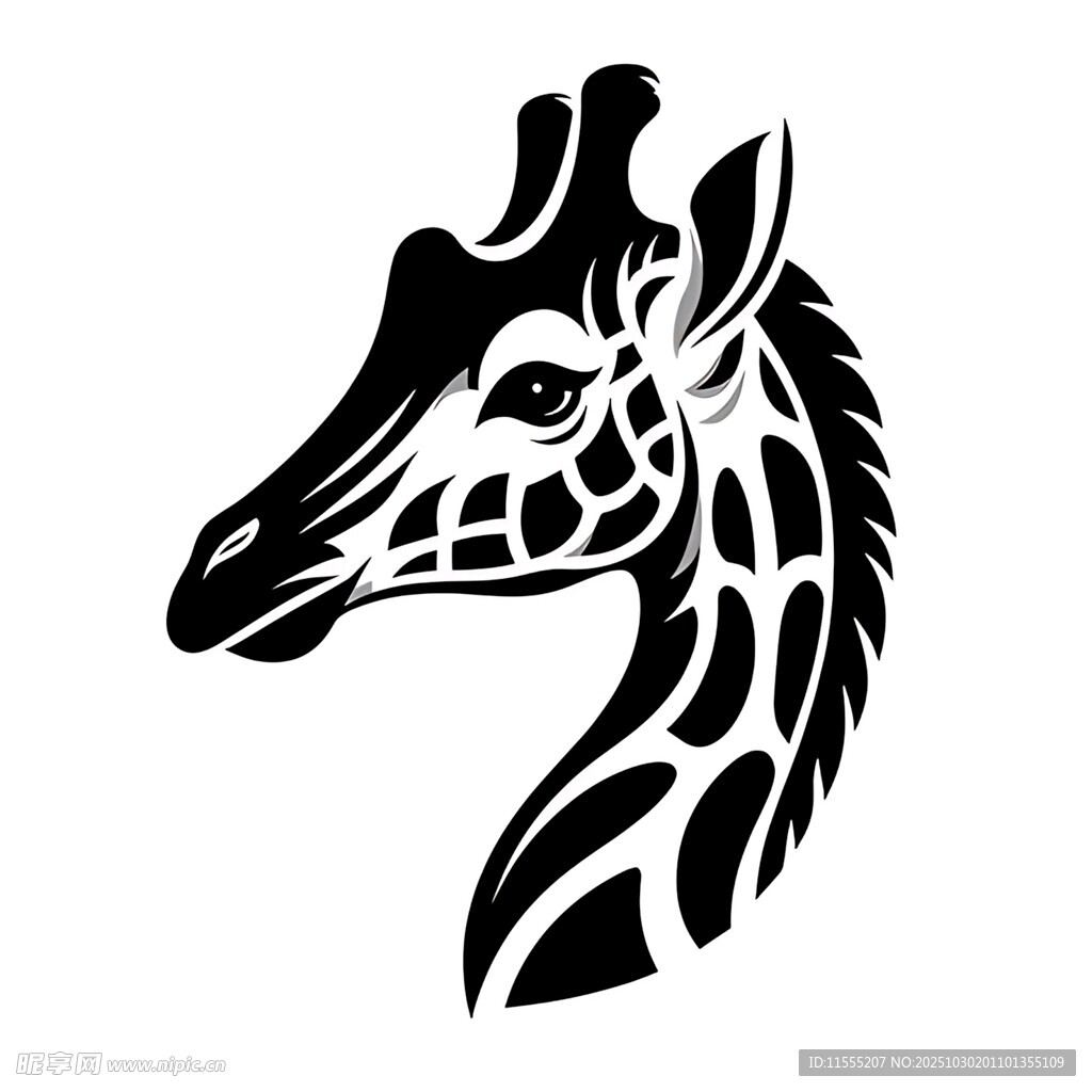 长颈鹿头部黑白简约图案