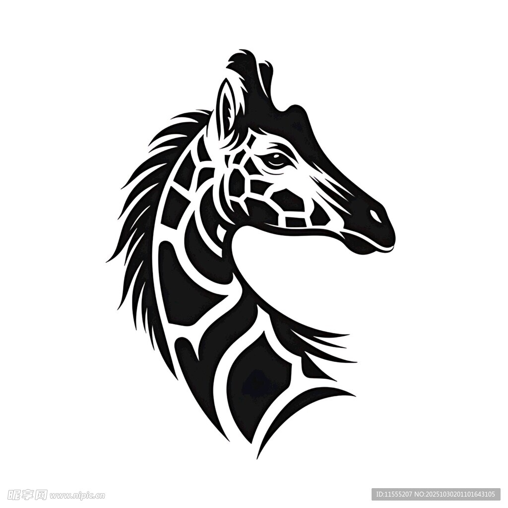 长颈鹿头部黑白简约图案