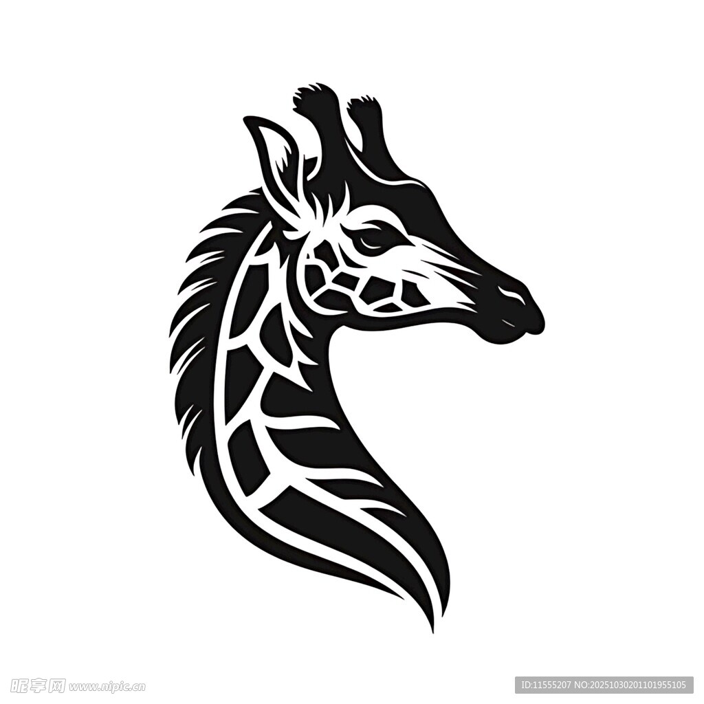 长颈鹿简约黑白线条图案