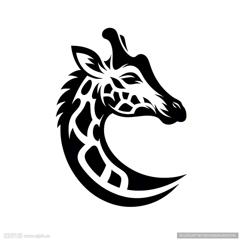 长颈鹿简约黑白标志图案