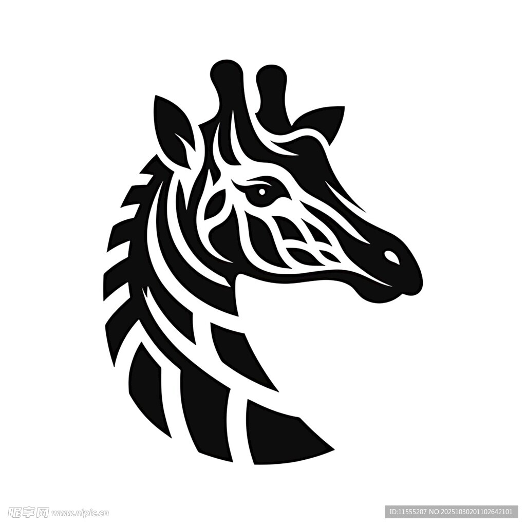 长颈鹿几何风格黑白头像