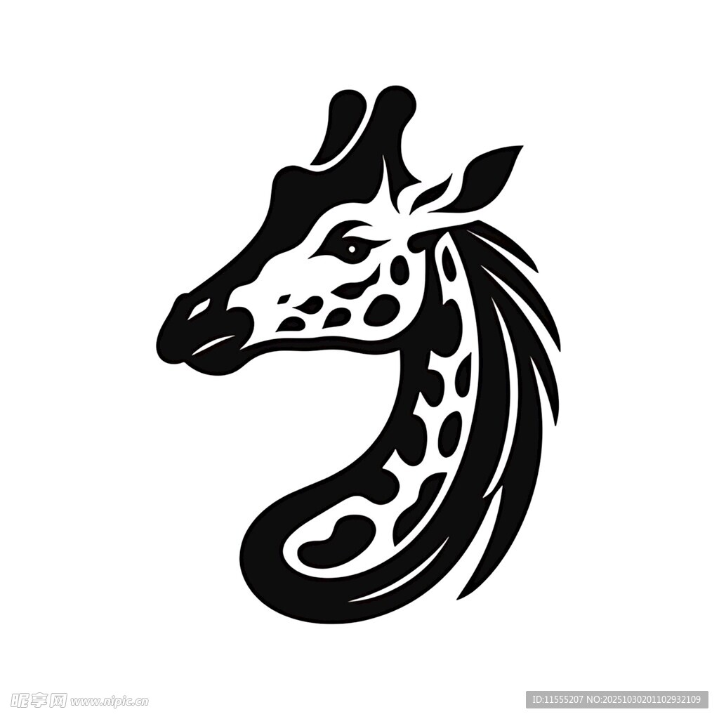 长颈鹿简约黑白头部图案