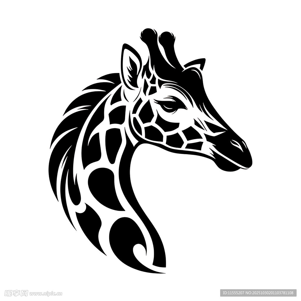长颈鹿黑白简约头部图案