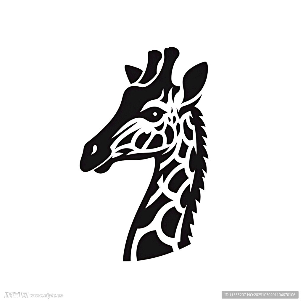 长颈鹿简约黑白头部图案