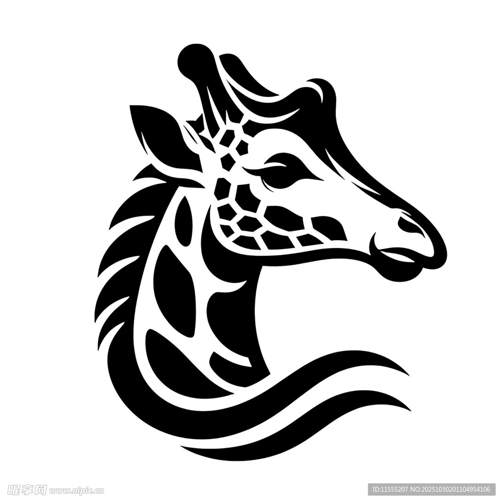 长颈鹿简约黑白线条图案