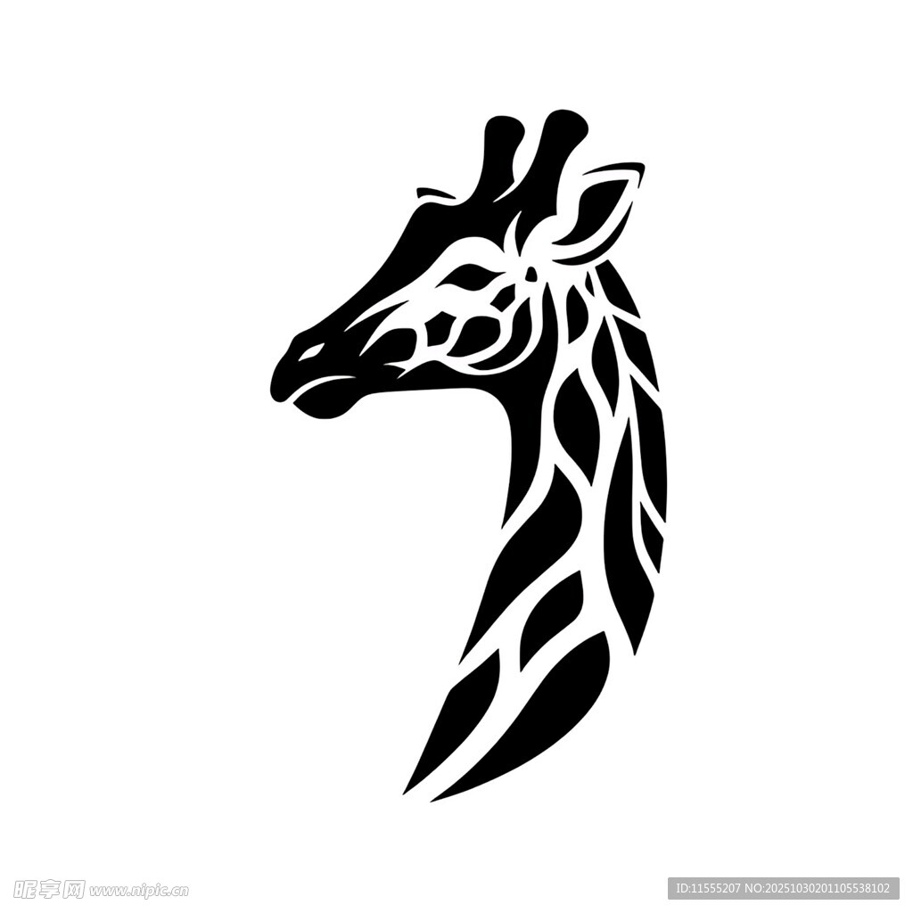 长颈鹿简约黑白轮廓图标