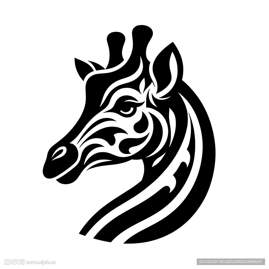 长颈鹿头部简约黑白图案