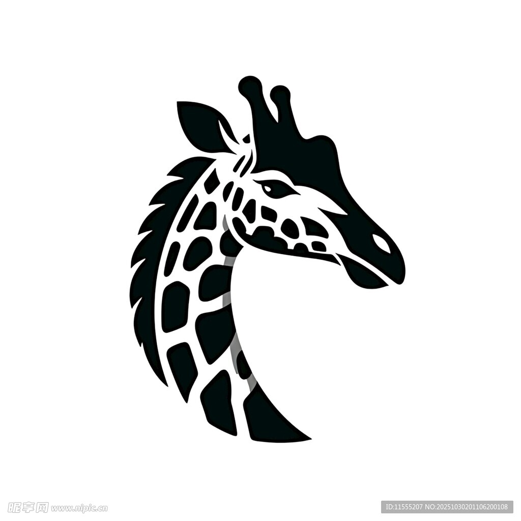 长颈鹿简约黑白头部图案