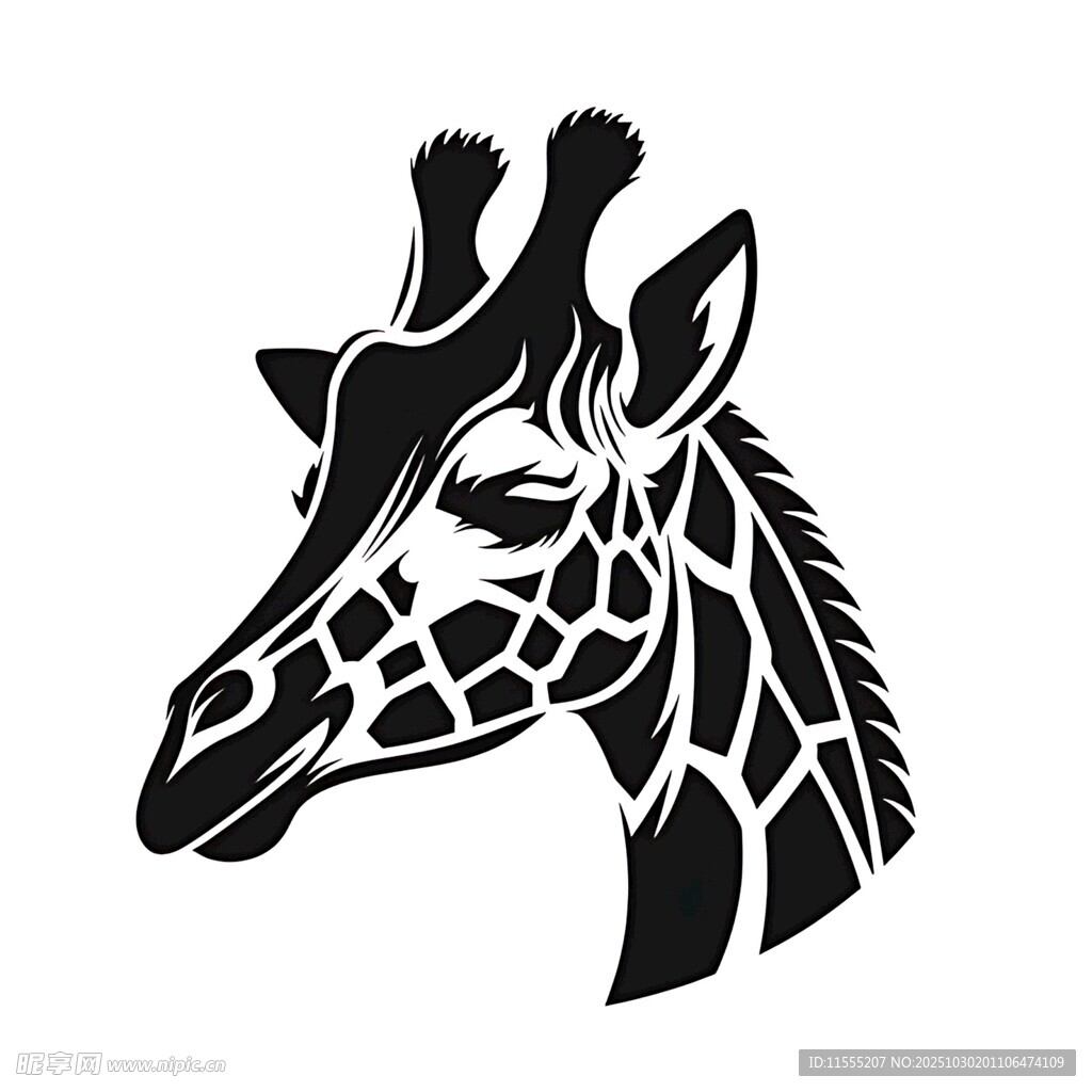 长颈鹿头部黑白简约图标