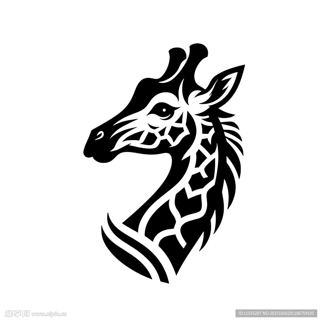 长颈鹿简约黑白标志图案