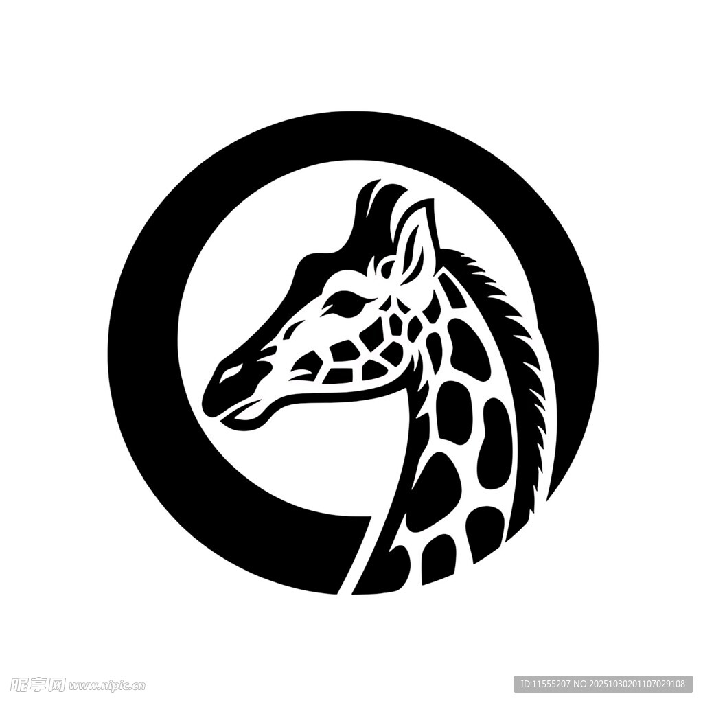 长颈鹿简约黑白标志图案