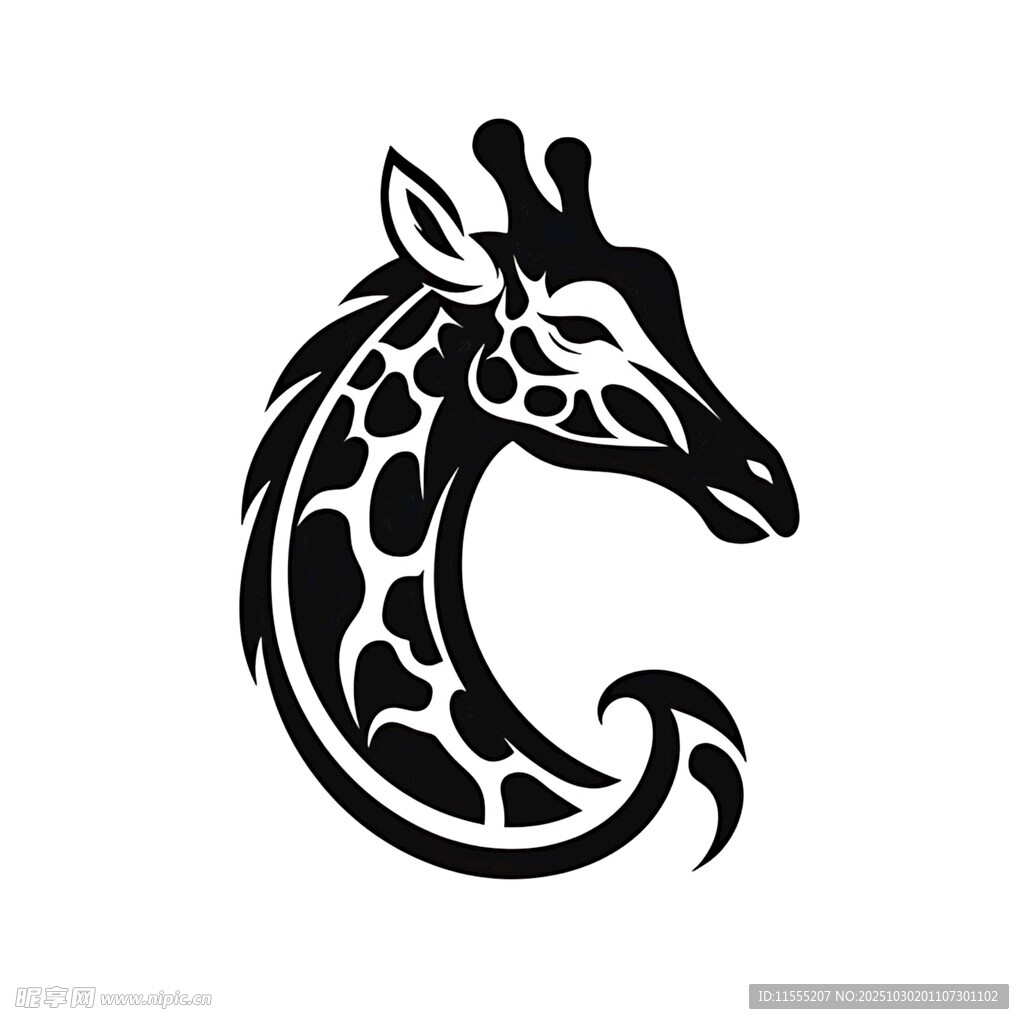 长颈鹿简约黑白图案设计