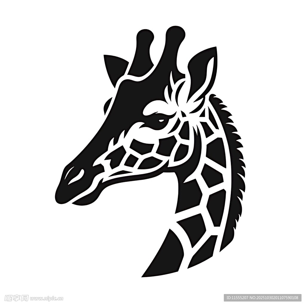 长颈鹿简约黑白头像图案