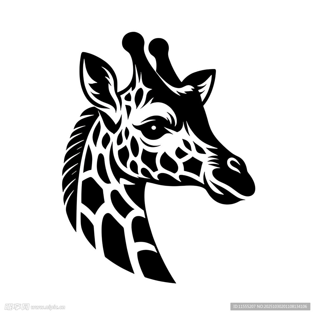 长颈鹿头部黑白简约图案
