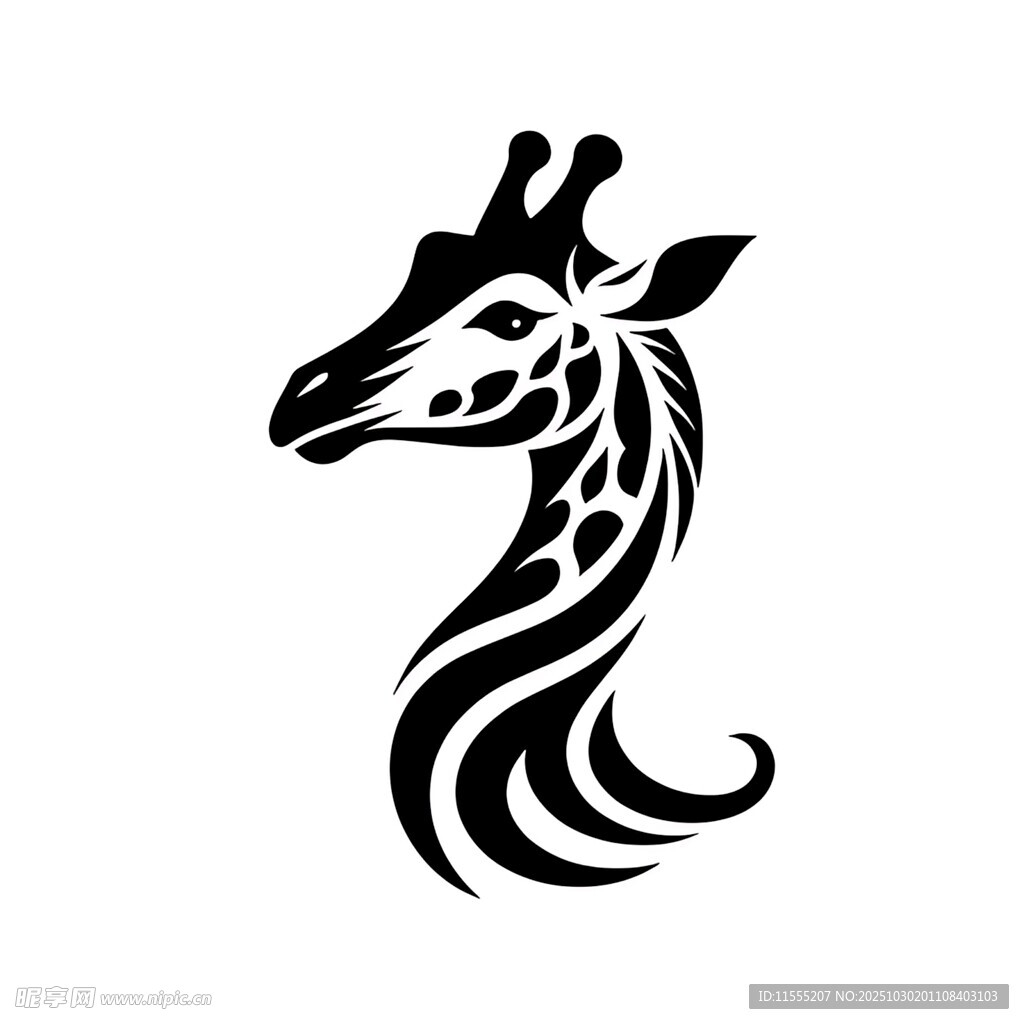 长颈鹿简约黑白艺术头像