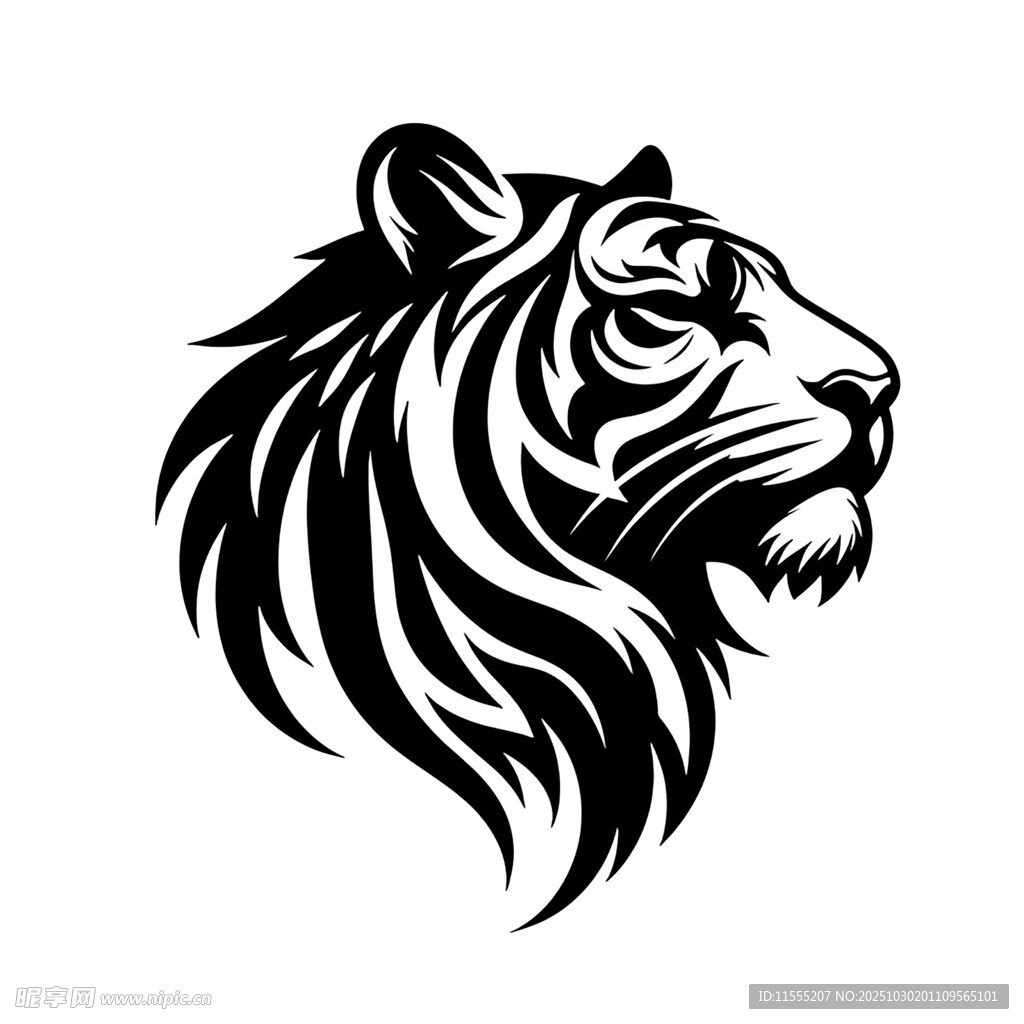 老虎头像简约黑白矢量图