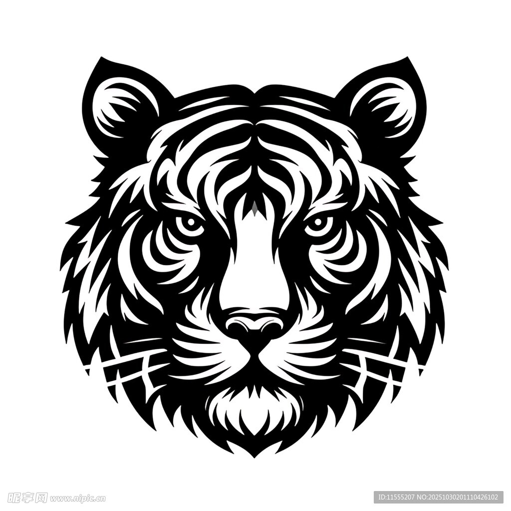 老虎头像黑白矢量图案