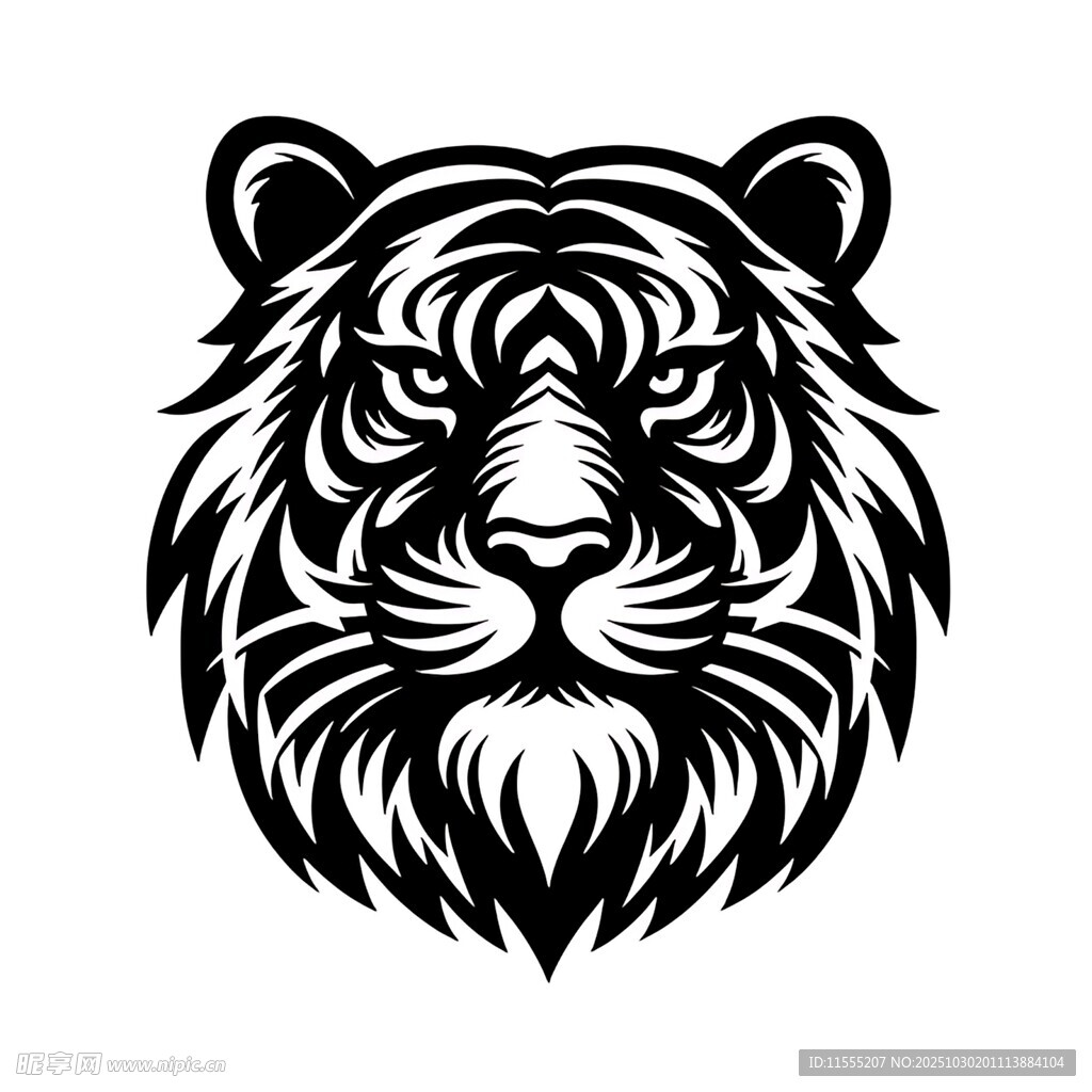 老虎头部黑白简约图案