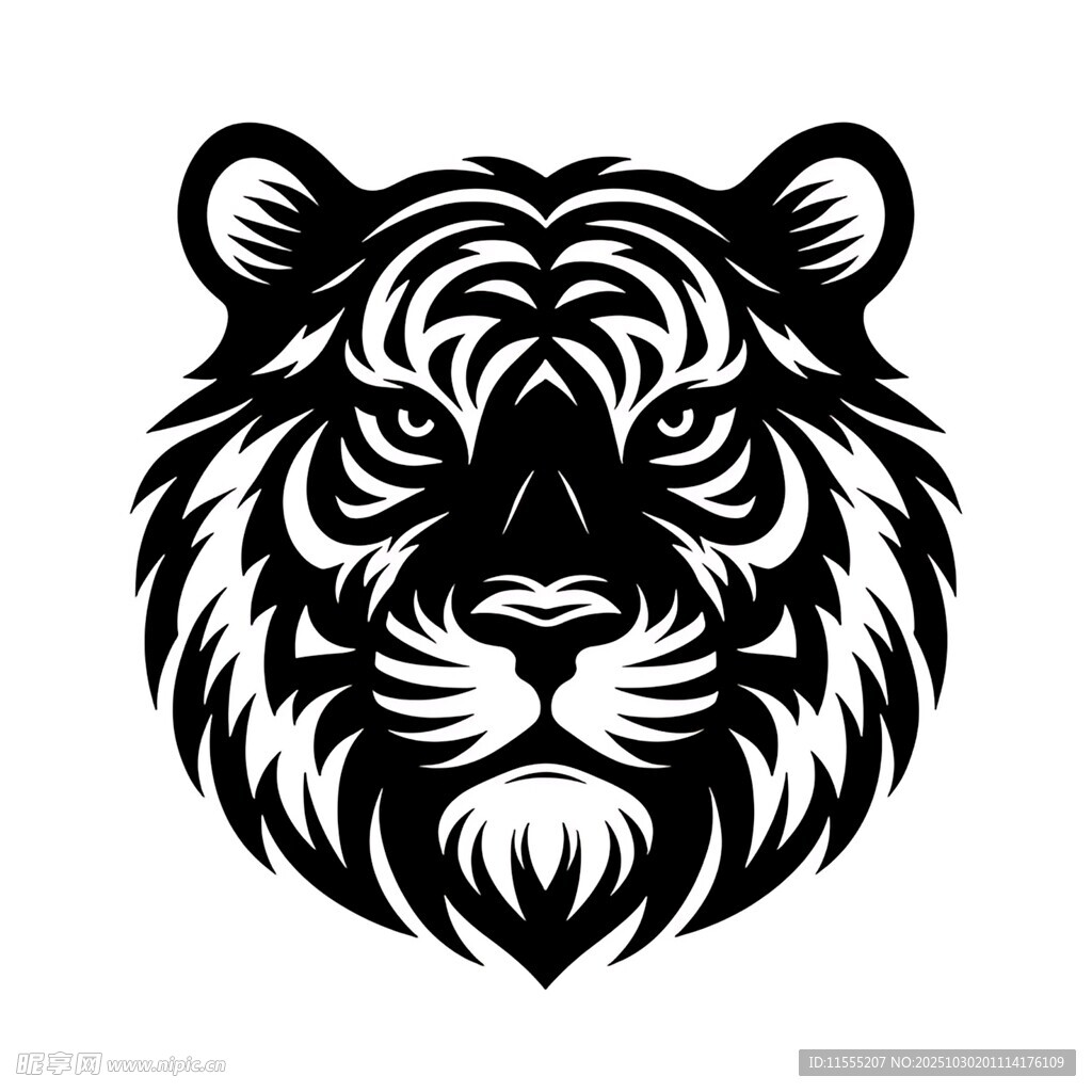 黑白老虎头图案设计