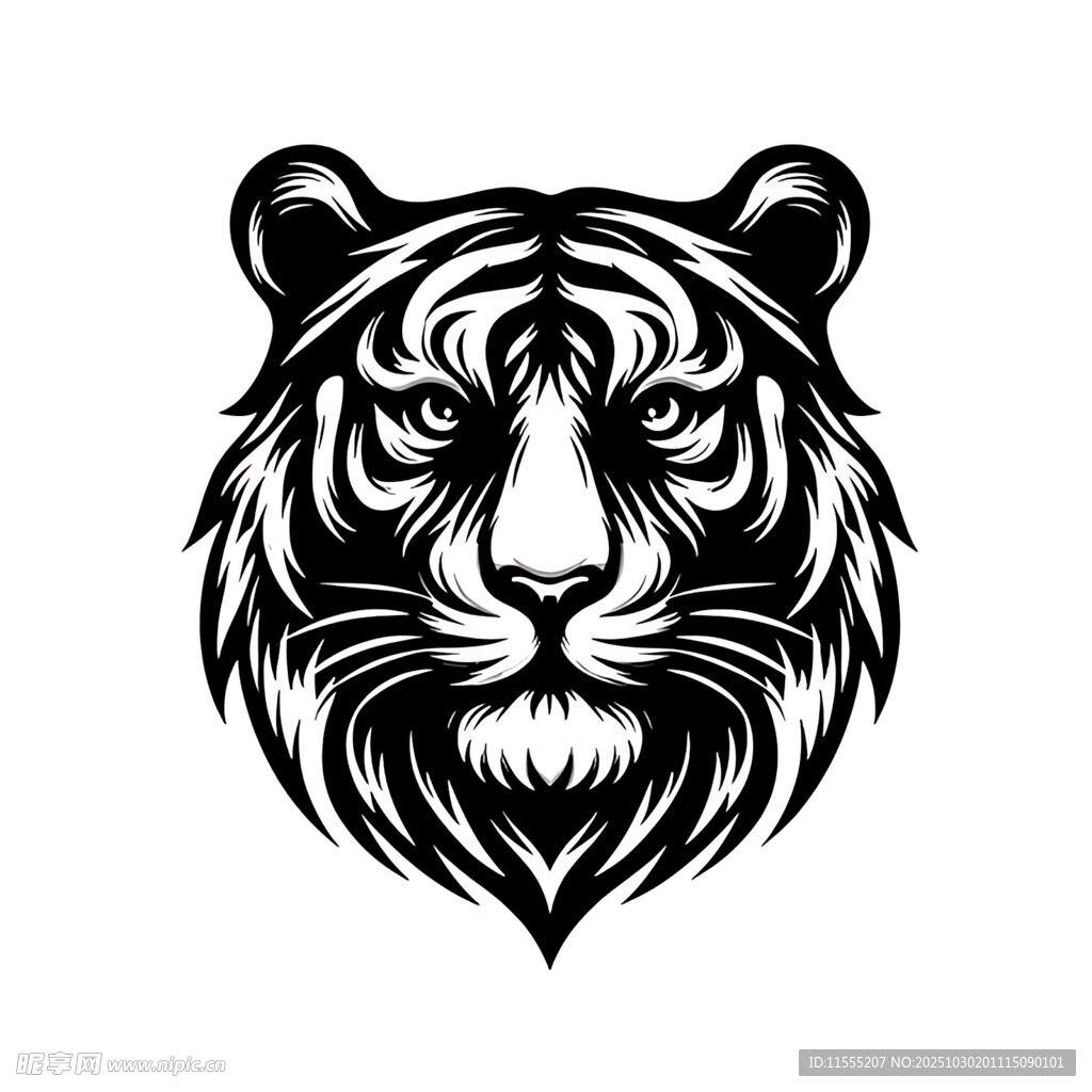 老虎头部黑白简约图案