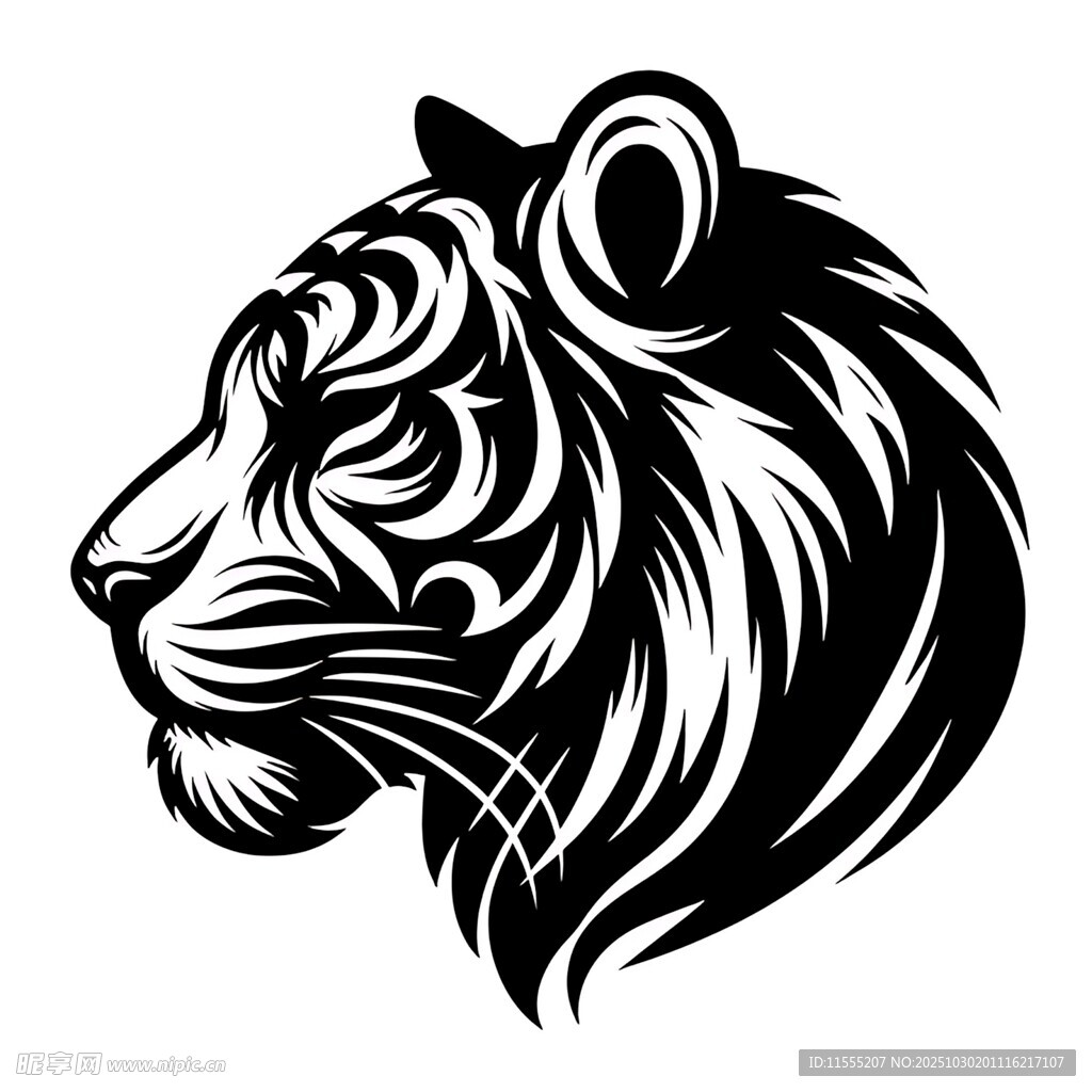 老虎头像黑白简约图案