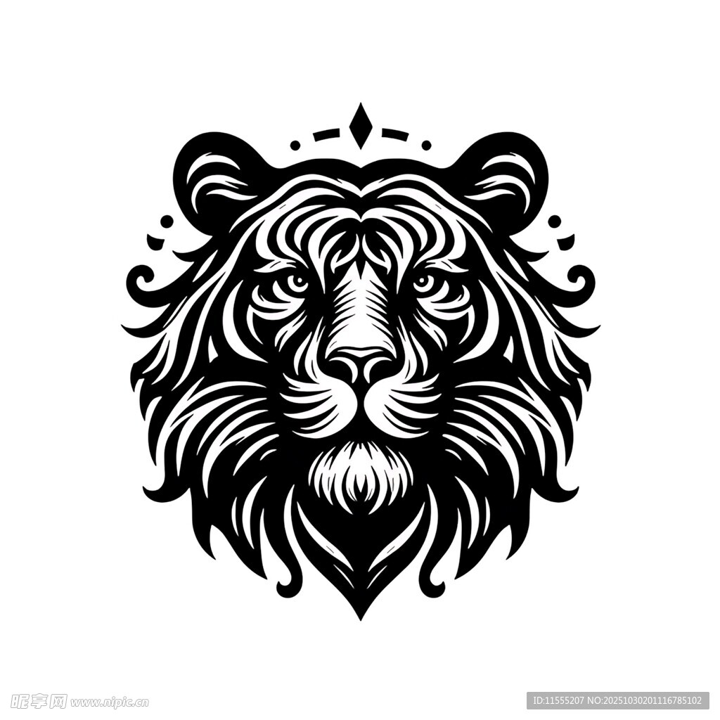 老虎头黑白艺术图案