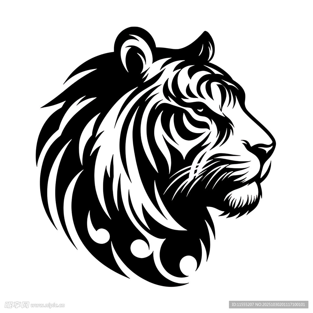 老虎头像黑白艺术图案