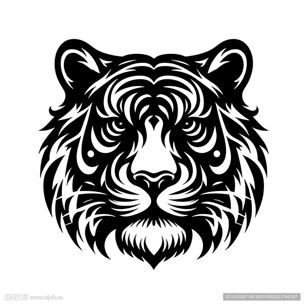 黑白老虎头图案设计