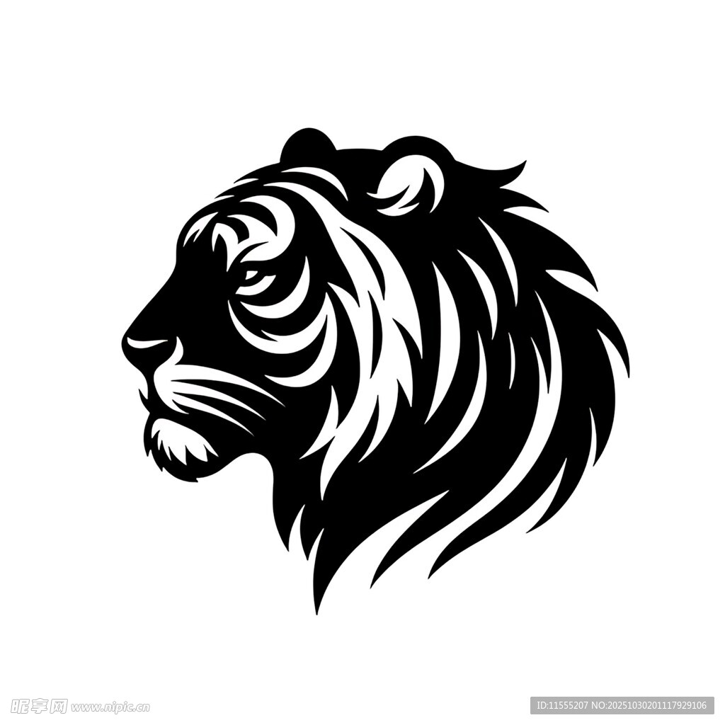 黑白老虎头像剪影