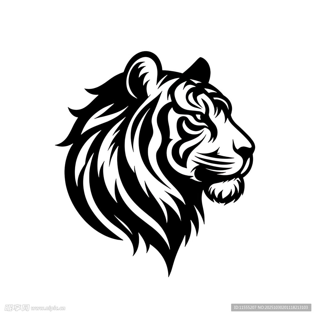 黑白老虎头像标志设计