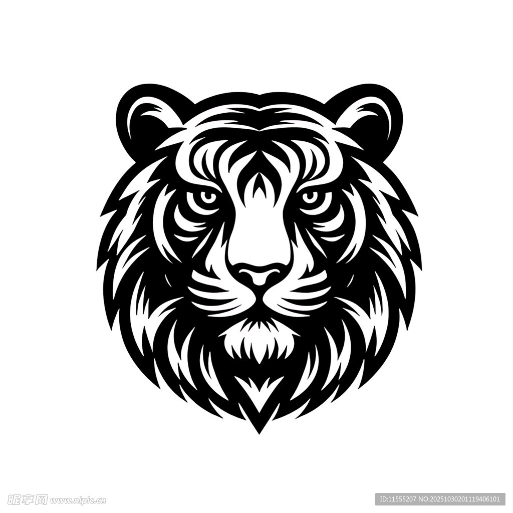 老虎头像黑白简约设计