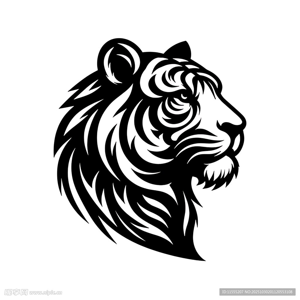 老虎头像黑白简约设计