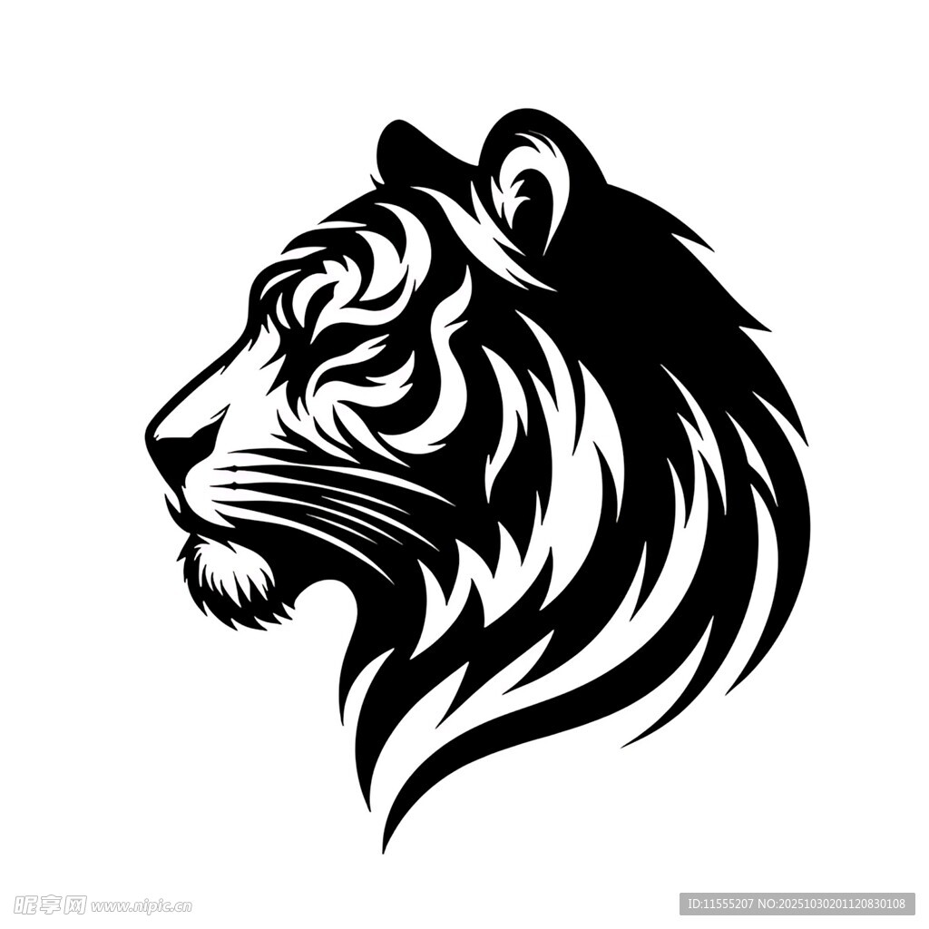 老虎头像简约黑白图案