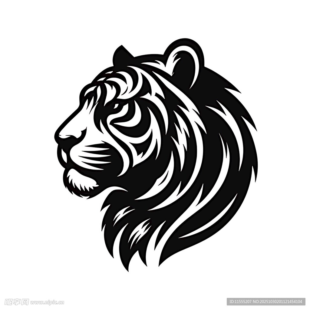 老虎头像黑白简约图案