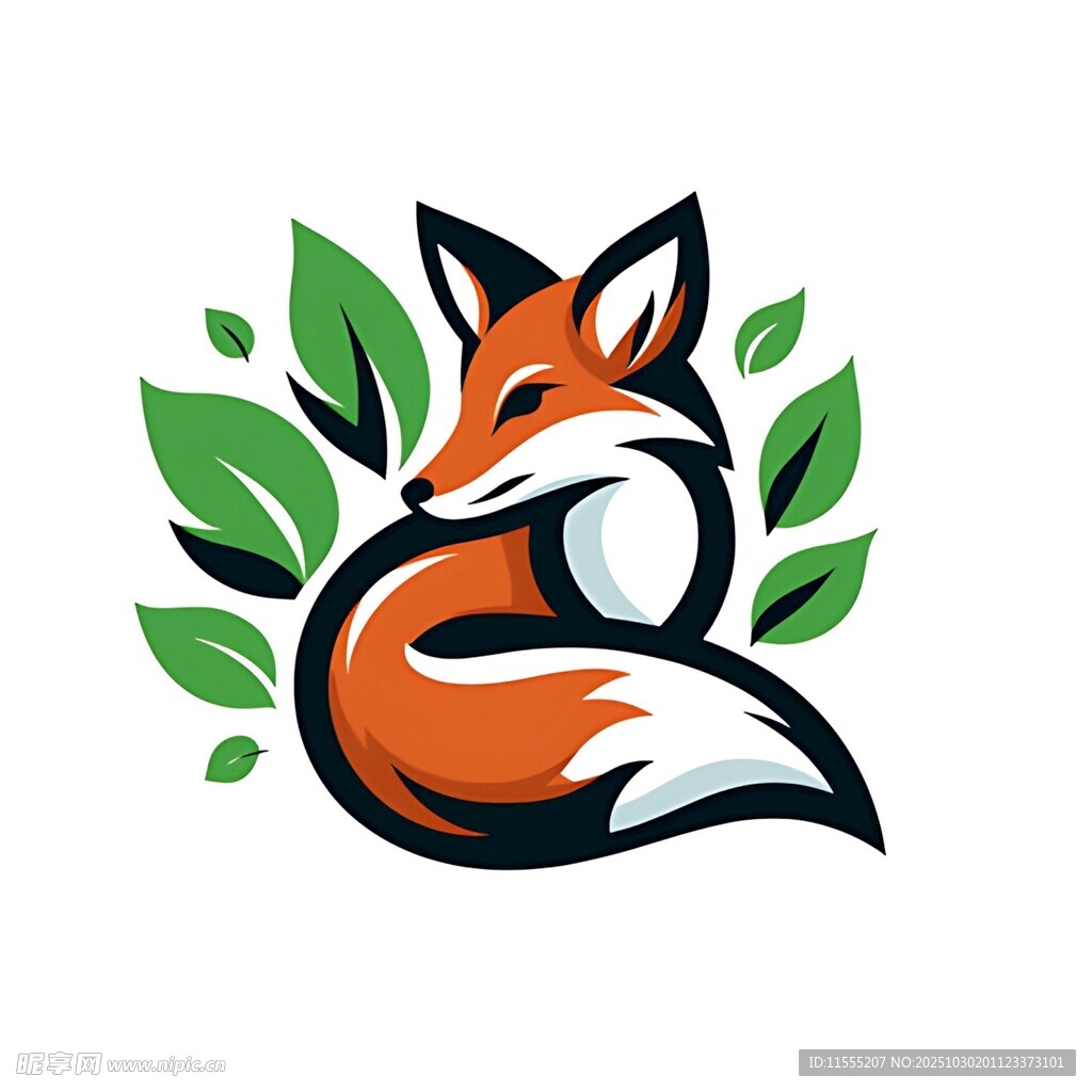 可爱狐狸与绿叶标志图案
