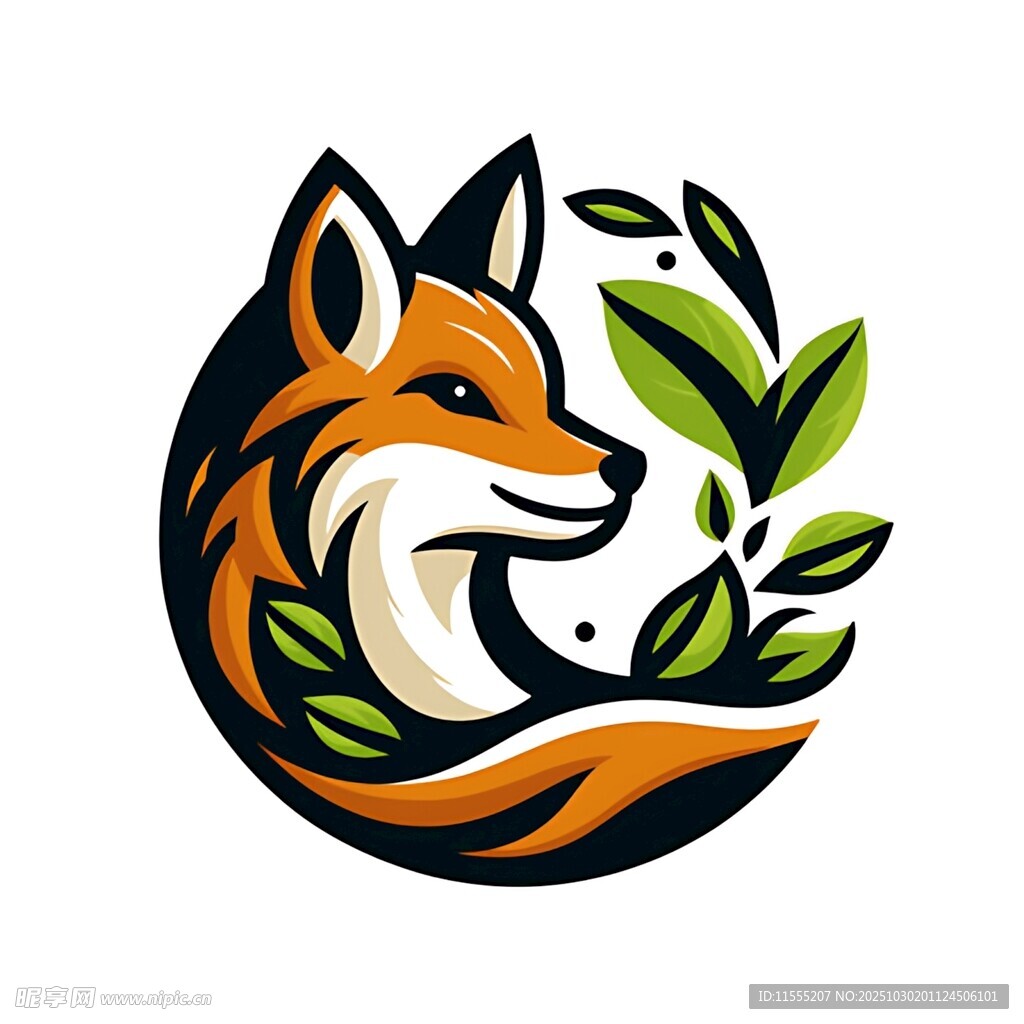 狐狸与绿叶创意标志设计