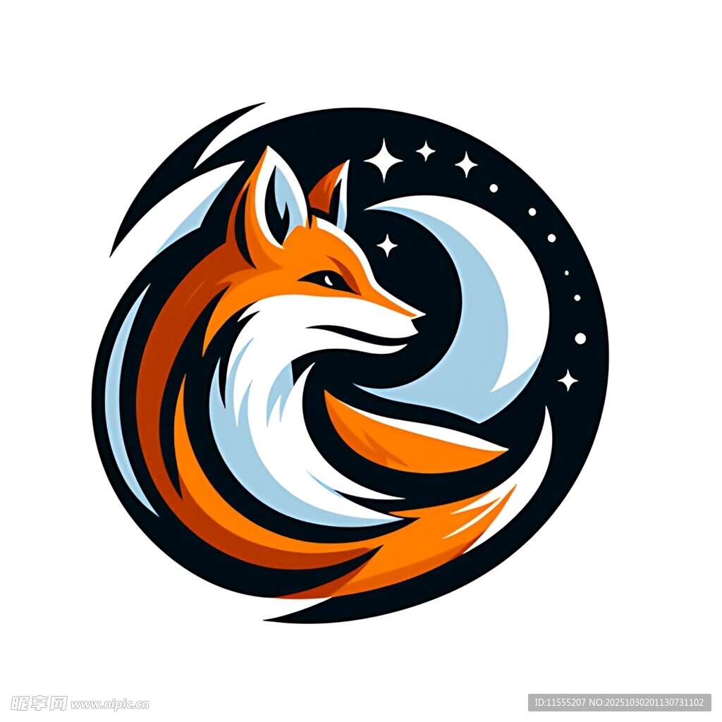 狐狸星空圆形创意标志