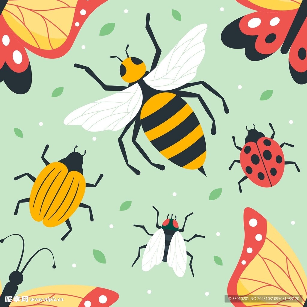 多彩昆虫插画图案