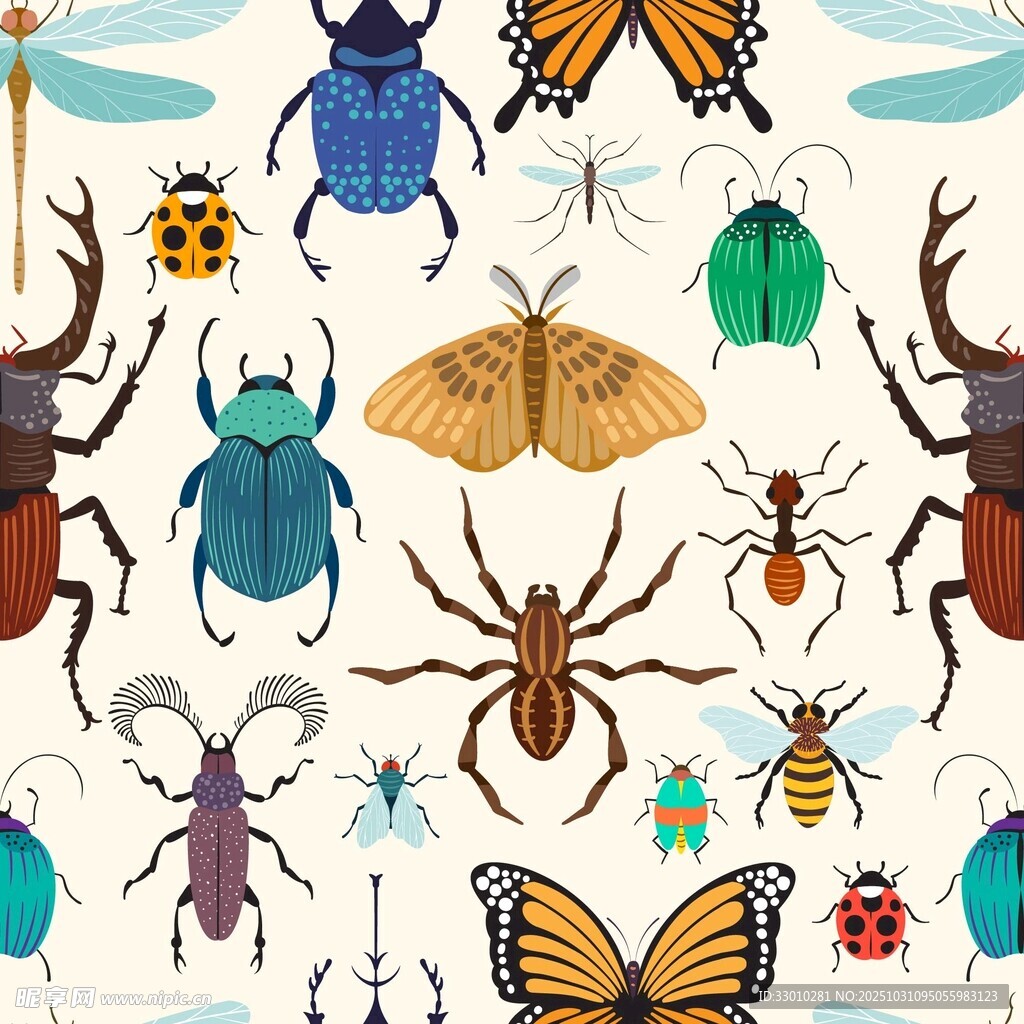 多彩昆虫图案设计素材