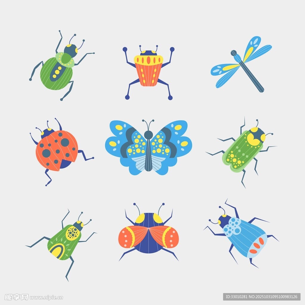 多彩卡通昆虫集合